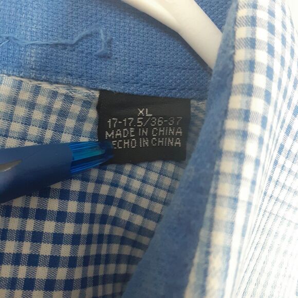 English Laundry Adult Men's XL Blue Plaid Check Long Sleeve Button Up Shirt - Picture 8 of 13